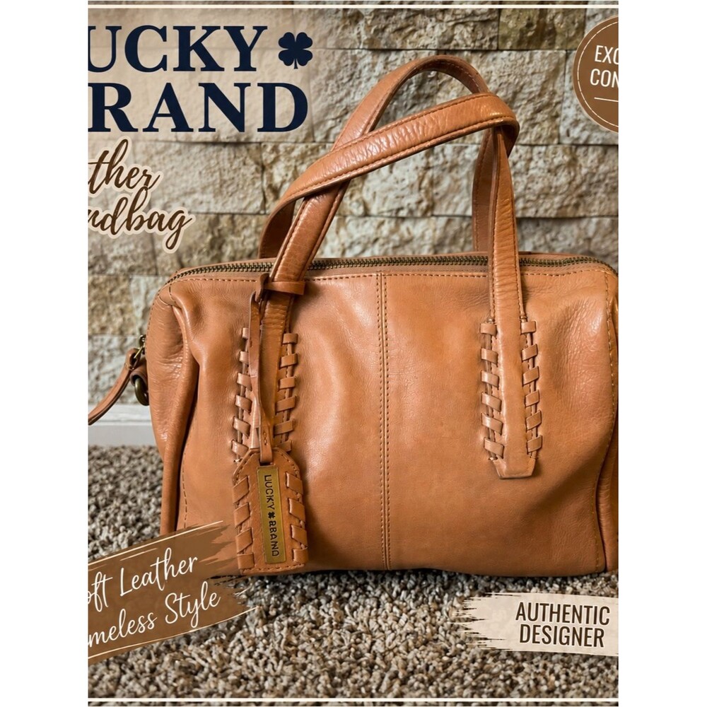 Lucky Brand Cognac Leather Satchel with Braided Trim